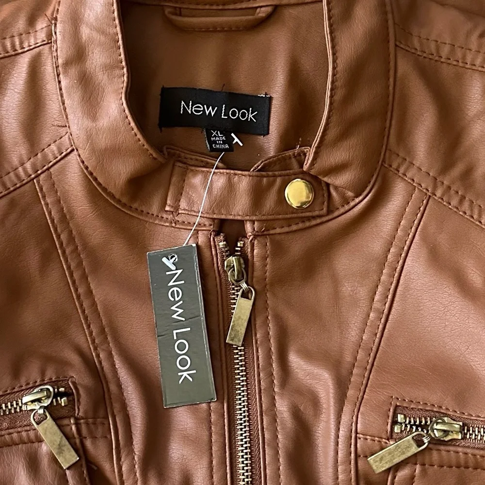 New Look Women's Color Brown Jacket Faux Leather Full Zip Coat - Picture 3 of 5